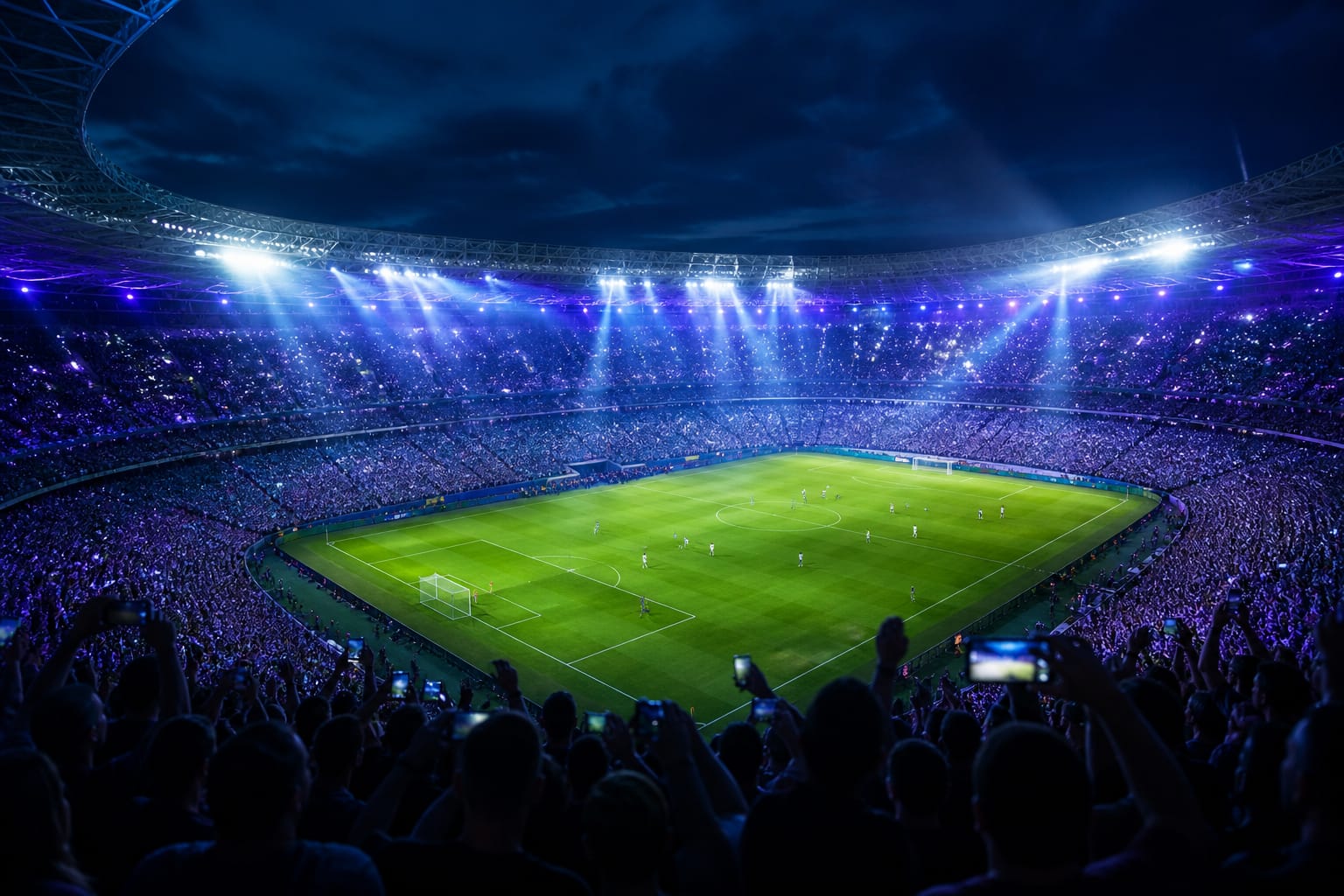 Floodlit stadium at night representing live sports coverage for the United Kingdom on DrexTV